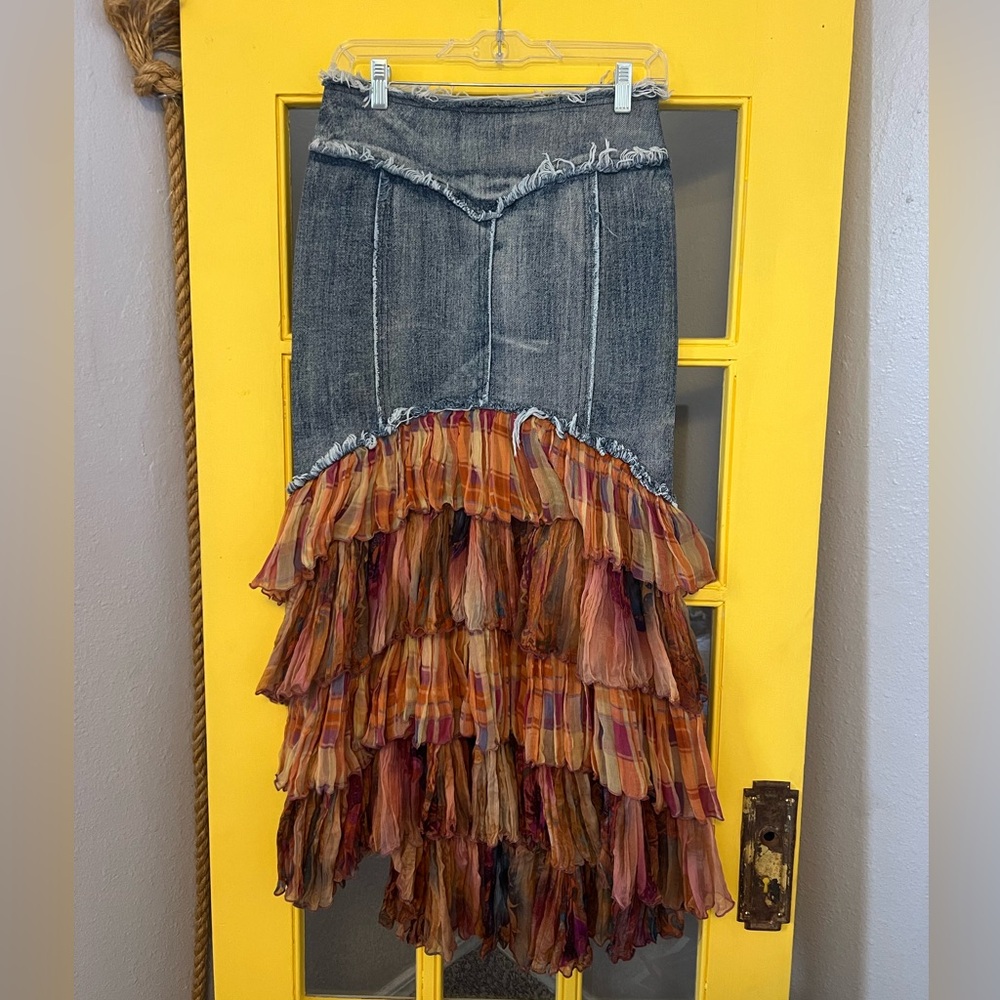 Serena Kay Paris Jean Ruffle Maxi Skirt